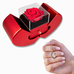 Forever Love Necklace And Red Heart Rose Box