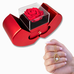 Forever Love Necklace And Red Heart Rose Box