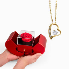 Forever Love Necklace And Red Heart Rose Box
