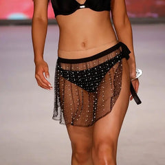 Women's Beach Dress with Bead Rhinestones and Mesh